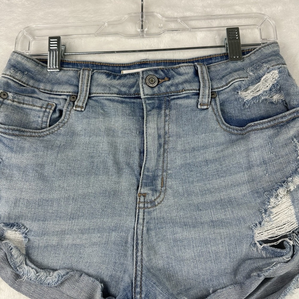 Eunina Womens Size M Kara Super High Rise Raw Hem Blue Jean High Low Roll Shorts - Picture 2 of 15